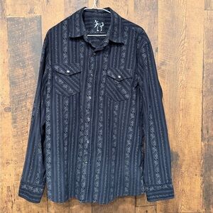 Age of wisdom Men's Black Patterned pearl Button-Up Shirt large EUC